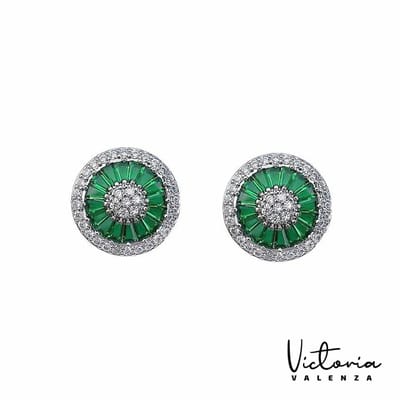 Victoria Valenza Cologne Luxe Oorbellen Dames Messing Oorknopjes Dames Oorringen - Groene Steen - Kleur Zilver - 1 Paar