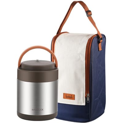 Maxcook 304 roestvrijstalen geïsoleerde voedselthermos voor warm eten - vacuüm roestvrijstalen thermische lunchbox, lekvrije soepthermos, geïsoleerde