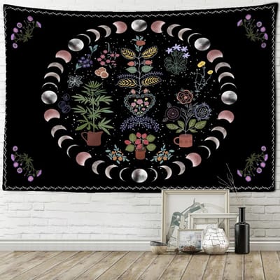 Retro Maanfase Sterrenhemel Wandkleed Hangend aan de Muur Mysterieuze Hemelse Bloem Hekserij Hippie Tapijt Slaapkamer Huisdecoratie 95x70cm gray