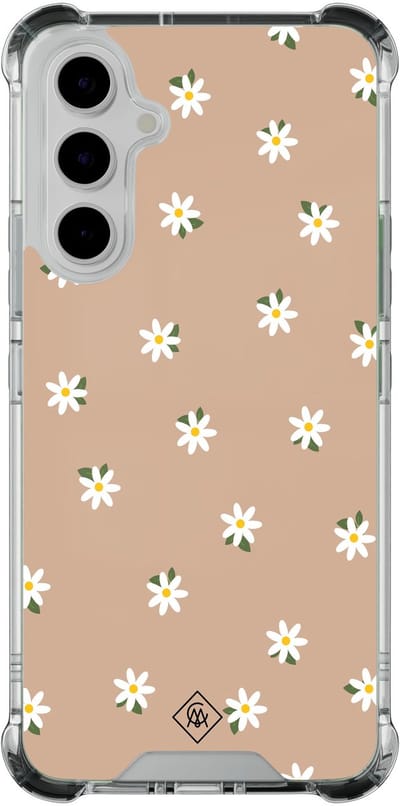 Casimoda® hoesje - Geschikt voor Samsung Galaxy A54 - Sweet Daisies - Shockproof case - Extra sterk - TPU/polycarbonaat - Bruin/beige, Transparant