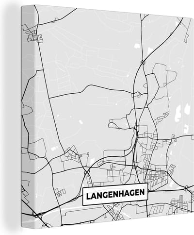 Canvas Schilderij Duitsland - Plattegrond - Langenhagen - Stadskaart - Kaart - 20x20 cm - Wanddecoratie