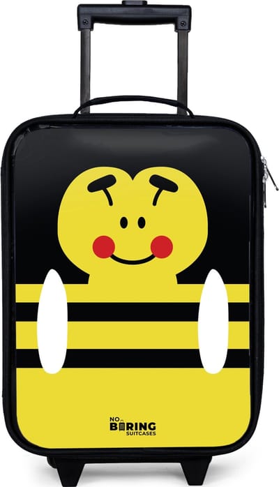 NoBoringSuitcases.com® - Kinderkoffer jongen - Kindertrolley meisje - Dierenportret gele bij - Koffer kind lichtgewicht - Reiskoffer trolley voor kinderen - Koffertje met lichtgevende wieltjes - Rolkoffer zwart