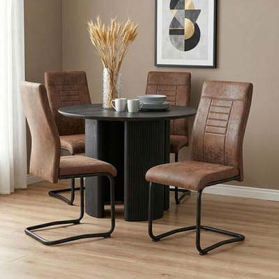 ALBA Vintage Schommel Eetkamerstoel Set van 4 – Industriële Eetkamerstoelen met Metalen Swing Frame en Comfortabele Gewatteerde Stoffen Zitting – 43 x 98 x 57 cm – Grijs/Zwart