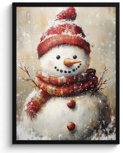 Poster in lijst - Fotolijst 50x70 cm - Posters - Sneeuwpop - Winter - Sneeuw - Beige - Posterlijst zwart - Decoratie - Wanddecoratie woonkamer - Muurdecoratie slaapkamer