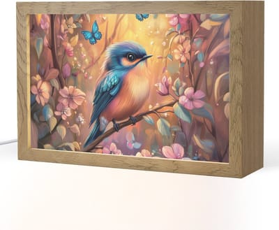 Nachtlampje 30x20 cm - Kinder lampje - IJsvogel - Sprookjesbos - Roze - Bloemen - Tafellamp kinderkamer - Slaapkamer lamp - Bedlamp kinderen - Kinderlampje stopcontact - Wandlamp babykamer - Nachtlampjes