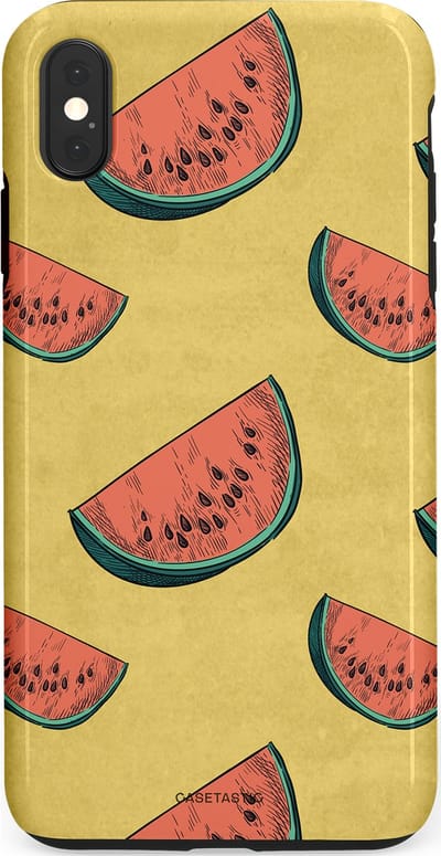 Casetastic Hoesje Geschikt voor Apple iPhone Xs Max - Stijlvolle Beschermende Duo-layer Case - Retro Meloengeel