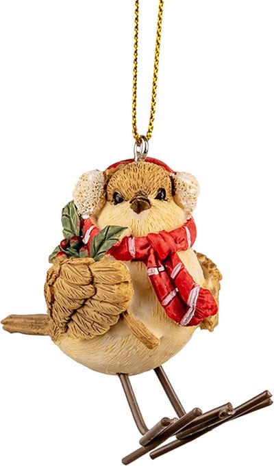 Clayre & Eef Decoratie Hanger Vogel 5x3x7 cm Bruin Kunststof