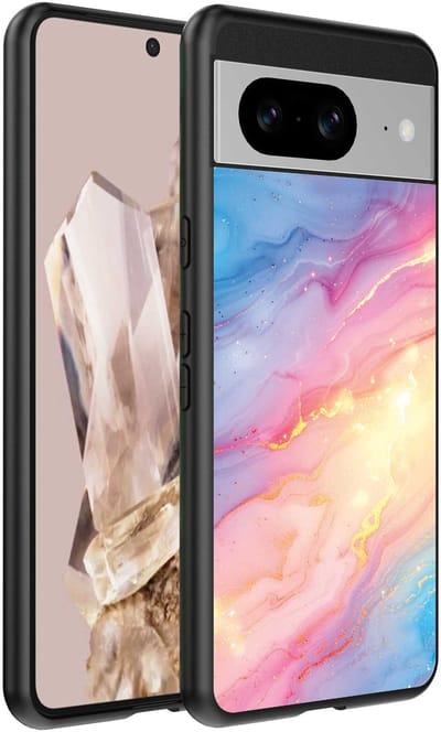 Geschikt voor Google Pixel 8 Pro Telefoonhoesje met Regenboog Glitter Marmer Opdruk - TPU Backcover Case Rainbow Glitter Marble Design - Smartphonica geschikt voor Google Pixel 8 Pro