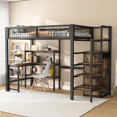 STILVORA Hoogslaper 90x200 - Kinderhoogslaper Met Tafel En Kast - Metaal - Zwart