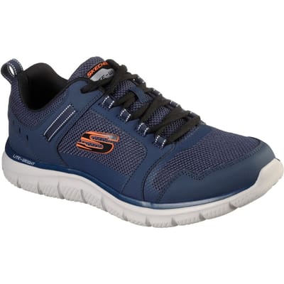 Skechers Track Knockhill Leren Heren Sneakers Marineblauw/Oranje