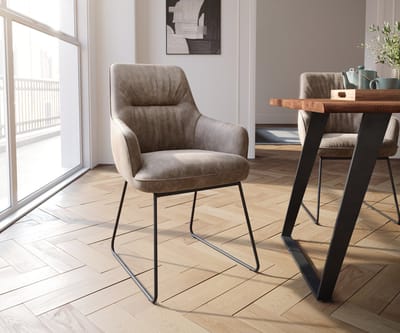 Gestoffeerde-stoel Zelia-Flex met armleuning slipframe zwart microvelours taupe vintage pocketveer kern