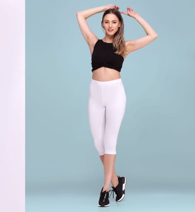 Bellivalini BLV-BLV50-148-LE Dames Capri Leggings - Sport - Vrijetijdsbroek - 3/4 Lengte - Viscose - Sporbroek - Yogabroek - Wit - S