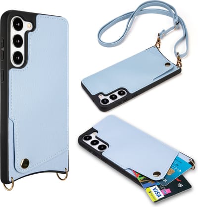 Casemania Hoesje Geschikt voor Samsung Galaxy S23 Plus - Back Cover met Draagkoord - Pasjeshouder Hoes met Bandje - Crossbody Telefoonhoesje - Lanyard Case - Blauw