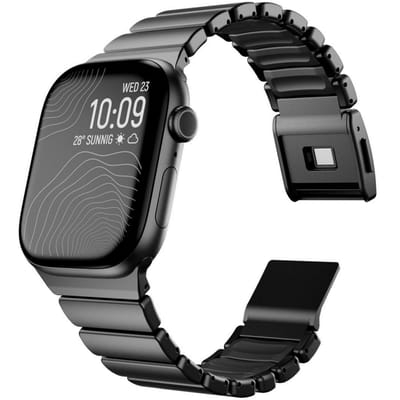 By Qubix - Geschikt voor Apple Watch bandje - Premium Stainless Steel / Siliconen band - Zwart - Geschikt voor Apple Watch 44mm / 45mm / 46mm / 49mm (Ultra 1,2 en 3)