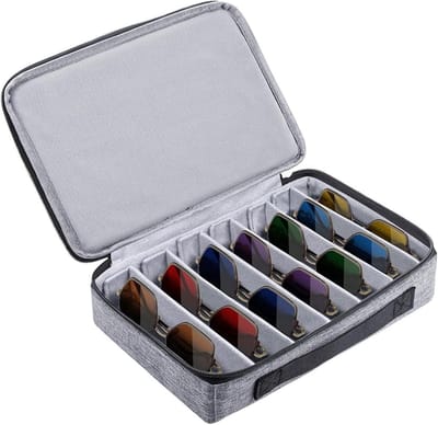 Opbergdoos Zonnebrillen - Reis Organizer - Brillen Beschermen - Verstelbare Slots - 34 x 21 x 3 cm - Grijs