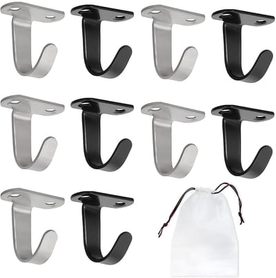 Dailygoods- Plafondhaak 10 Stuks - Zwart/Zilver - Roestvrij Staal - Voor Keuken/Badkamer - Inclusief Opbergzak - 3.5 x 3.5 cm - Haak