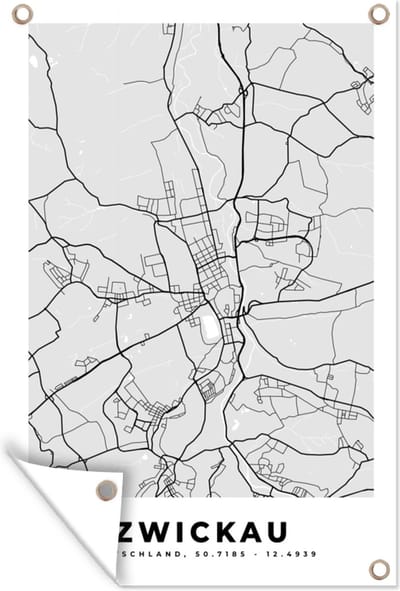Muurdecoratie Duitsland - Plattegrond - Kaart - Zwickau - Stadskaart - 120x180 cm - Tuinposter - Tuindoek
