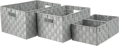 Gevlochten opbergmanden - Set van 4 - polyester - grijs - kast-organisers - opbergen