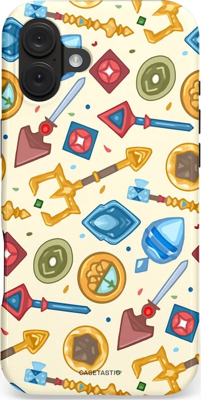 Casetastic hoesje geschikt voor Apple iPhone 16 Plus - MagSafe - Dubbellaagse bescherming - Magische Juwelen - Fashion Case - Crème Goud Lichtblauw
