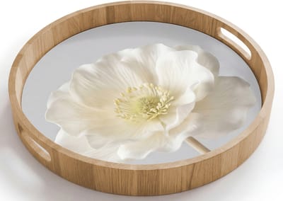 Dienblad rond 40x40 cm - Schootdienblad hout - Bloem - Minimalistisch -Wit - Borrelplank rechthoek - Plateau houten dienbladen