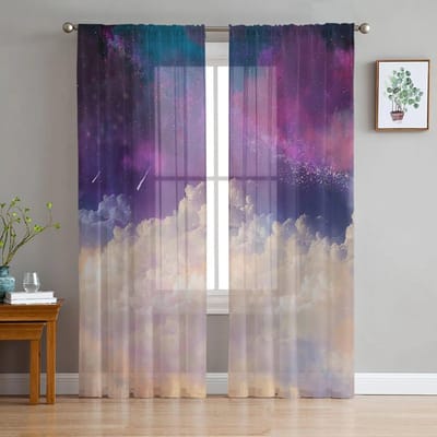 Meteor Night Sky Fashion Tule Gordijnen voor Slaapkamer Hal Woonkamer Decor Chiffon Gordijn voor Balkon Keuken Thuis Gordijnen 135W x 114H(cm) blue