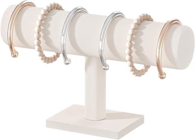 Sieraden Organisator Stand - Display Houders voor Armbanden, Kettingen & Horloges - Overzichtelijke Houten Sieradenbord - 1-Lagig - Beige