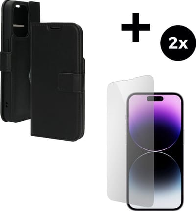 Mobiparts Classic Wallet hoesje geschikt voor Apple iPhone 14 Pro met 2 Screenprotectors van Gehard Glas - Zwart