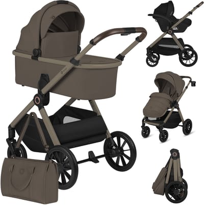 Lionelo Layla - Kinderwagen 3in1 - XXL SET - incl. i-Size autostoel - Veelzijdig en jaarrond - Grote wielen - Bediening met een hand - Voor alle soorten terrein - Accessoireset