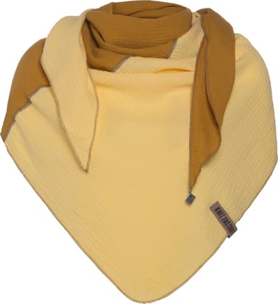 Knit Factory Fay Gebreide Omslagdoek - Driehoek Sjaal Dames - Katoenen sjaal - Zomersjaal - Luchtig en zacht - Zomer stola - Oker/Citrus - Geel - Duurzaam - 190x85 cm - 100% Biologisch katoen