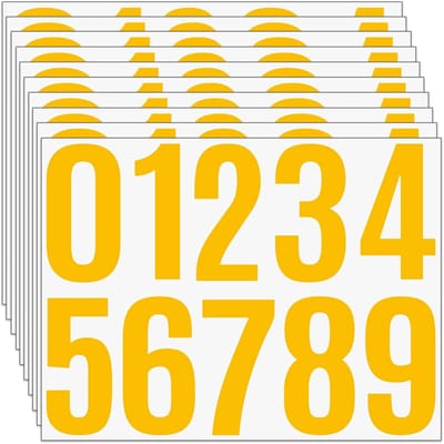 100 stuks, 10 cm - grote cijferstickers, 10 vellen kleefcijfers, weerbestendig, vinyl cijferstickers voor brievenbus, adresnummer, huisnummer (geel)