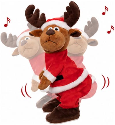 Decoris Dansende rendier kerstpop - 28 cm - schudt met billen - bewegende knuffel - inclusief batterijen