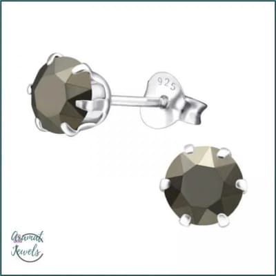 Aramat Jewels | Oorbellen | 925 Zilveren Kristallen Oorbellen Rond 4-8mm - Sprankelende Studs | 6mm / Metallic Licht Goud | | | Zilver | Kinderen, Volwassenen | Verkleurd niet