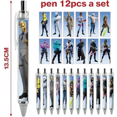 12 stuks/set Fortnite Schietspel Randapparatuur Balpen Collectie Cartoon Anime Print Student Kantoorbenodigdheden Kantoor Handtekening Benodigdheden gray