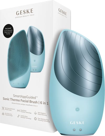 GESKE | SmartAppGuided™ Sonic Thermo Facial Brush | 6 in 1 | Huidreiniging | Reinigingsborstel met warmtefunctie | Gezichtsmassager | Elektrische gezichtsborstel | Apparaat voor gezichtsreiniging