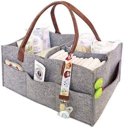 SnelShoppen - Vouwbare Vilt Opbergtas - Lichtgewicht Multifunctioneel - Verwijderbare Vakken voor Moeder, Baby, Kinderen, Luiers - Grijs 33x22x18cm