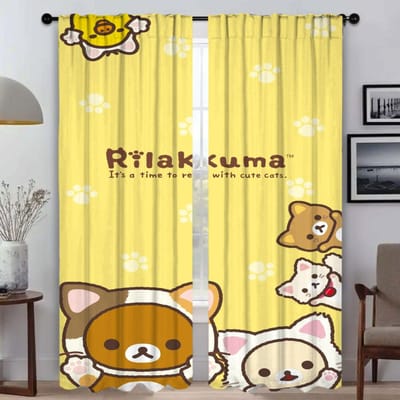 Rilakkuma Gordijnen voor Woonkamer Gordijn Scheidingswand Tule voor Slaapkamer Keukengordijnen 2 Stuks Halloween Decoratie Shades W50xH70cmx2pcs-CL