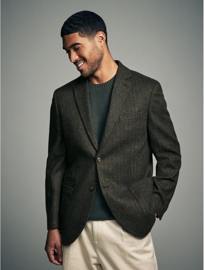 Next - Heren - Normale Pasvorm - Blazer met visgraatmotief en hoog wolgehalte - Groen