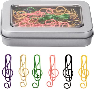 Dailygoods- Muziekpaperclips 60 stuks - Gekleurde muzieknoten - Papierklemmen - Mini-bladwijzerklemmen - Klem voor documenten - Metalen clips - Kleurrijk en modieus - Paperclips