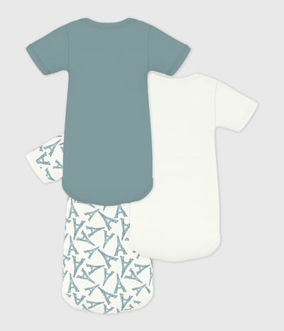 Petit Bateau Setje van katoenen babybody's met korte mouwen en Eiffeltorenprint Unisex Rompertje - Groen + Wit/Groen + Wit/Groen