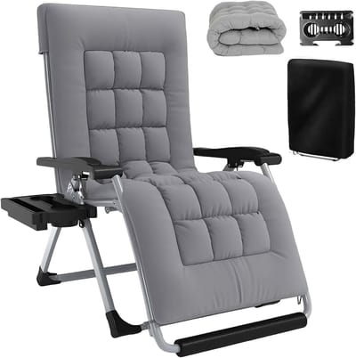 Lounge Stoel - Relaxstoel Tuinstoel - Buiten Ontspannen - Verstelbare Rugleuning - 83 cm - Zilver