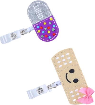 Intrekbare badge reel voor verpleegsters, artsen en leraren - 2 stuks met vilten cartoondesign, clip en 65 cm koord voor ID-kaart en toegangspas