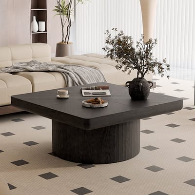 STILVORA Salontafel - Vierkant Design Met Parketblad - Voor Woonkamer - Massief Hout En MDF - 78x78 Cm - Zwart