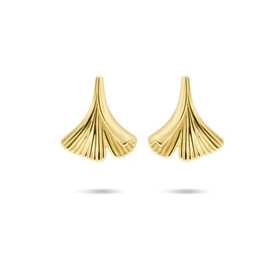 YO&NO oorknoppen - dames - ginkgo blad - oorbellen - Goud 14 karaat