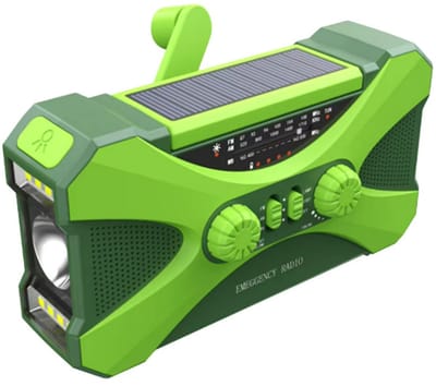 Noodradio voor bij Rampen - Solar - Handmatig op te winden - Batterij - USB - Zaklamp - 10000mAh - LED - Solar - Draagbare radio - Noodpakket - Groen