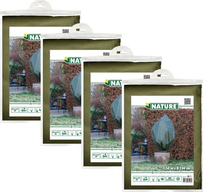 Nature plantenhoes met trekkoord - 4x stuks - H150 x D100 cm - groen - anti-vorst planten beschermhoes