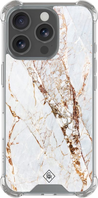 Casimoda® hoesje - Geschikt voor iPhone 16 Pro - Marmer Goud - Shockproof case - Extra sterk - Siliconen/TPU - Goudkleurig, Transparant
