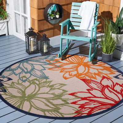 Muratap Binnen en buiten rond vloerkleed floral outdoor laagpolig tapijt 120 cm rond