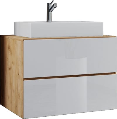 VCM 2-tlg. Waschplatz Waschtisch | Waschbecken Unterschrank Breite 80 cm | Badmöbel Set mit Schubladen | Lendas