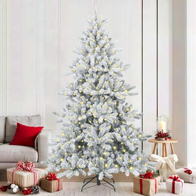 vidaXL - Kunstmatige - Hinged - Kerstboom - Wit - 210 - cm - PVC - en - Staal