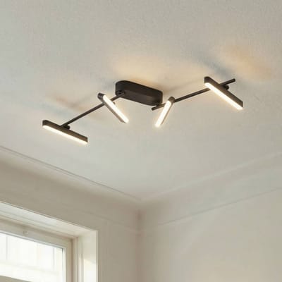 Lindby LED plafondlamp Eldrin, 4-lamps, zwart, lichtlijst